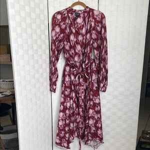 Anne Klein Red Patterned Long Sleeve Maxi Dress